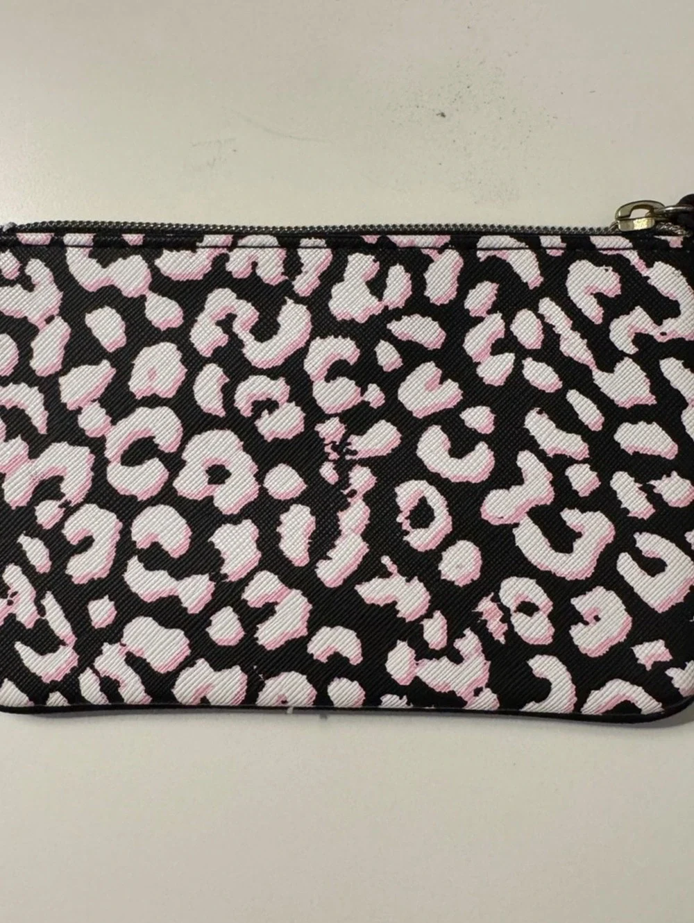 Victoria's Secret Pink Black Leopard Animal Print Wristlet Pouch Gold VS Logo